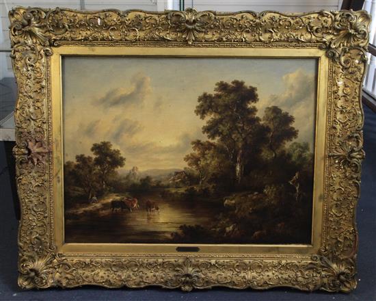 J. Harvey (19th C.) Landscape with cattle watering 22 x 29.5in.